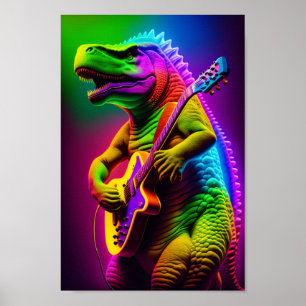 Dinosaur jouer de la guitare imprimé poster