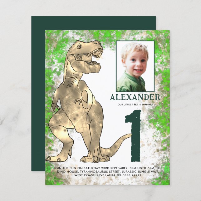 Dinosaur Jungle 1ère fête d'anniversaire Photo (Devant / Derrière)