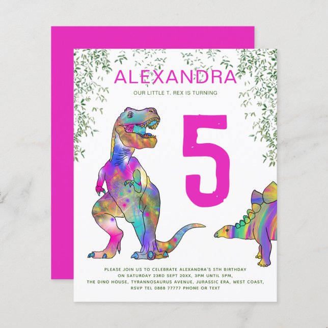 Dinosaur jungle 5e anniversaire fête budget rose (Devant / Derrière)