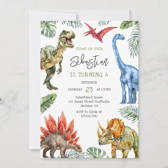 Dinosaur Kids Birthday Invitation (Devant)