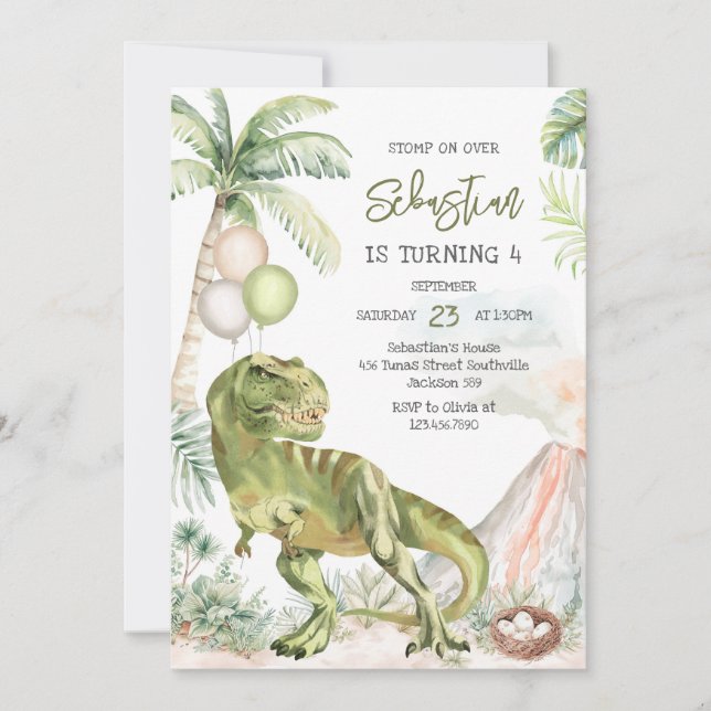 Dinosaur Kids Birthday Invitation (Devant)