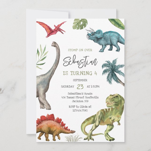 Dinosaur Kids Birthday Invitation (Devant)