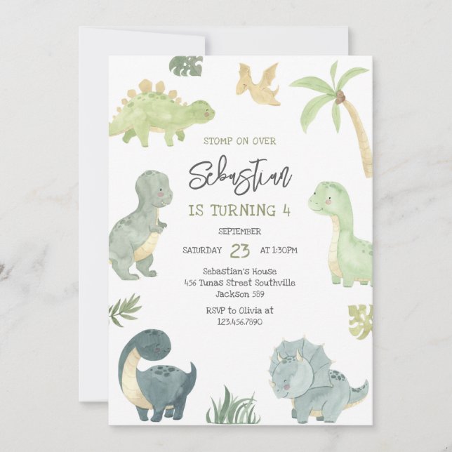 Dinosaur Kids Birthday Invitation (Devant)