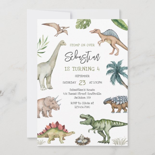 Dinosaur Kids Birthday Invitation (Devant)
