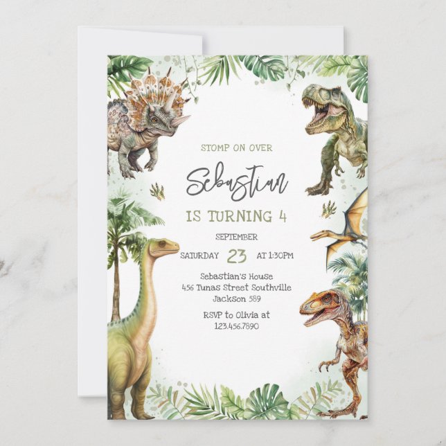 Dinosaur Kids Birthday Invitation (Devant)
