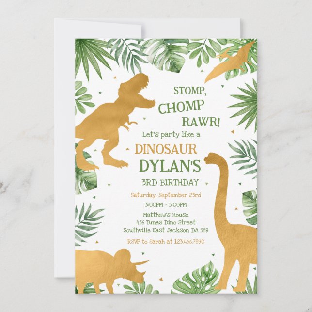 Dinosaur Kids Birthday Invitation (Devant)