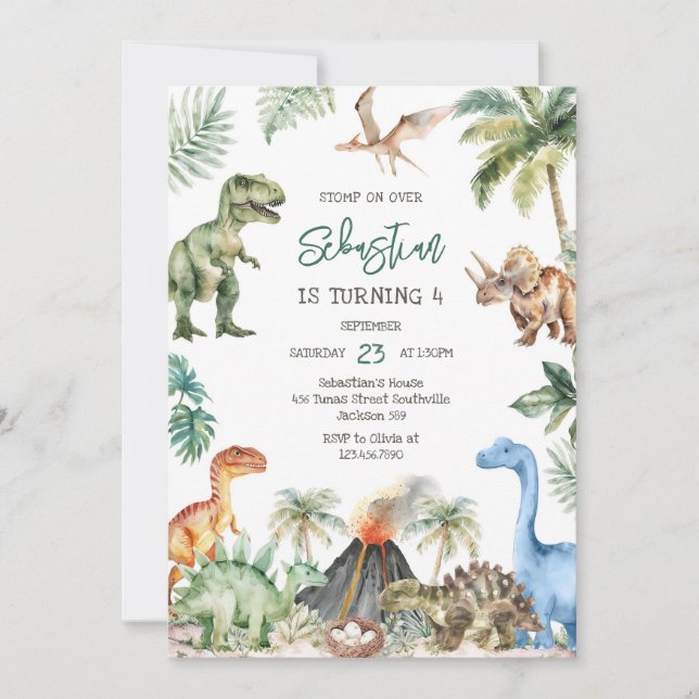 Dinosaur Kids Birthday Invitation (Devant)