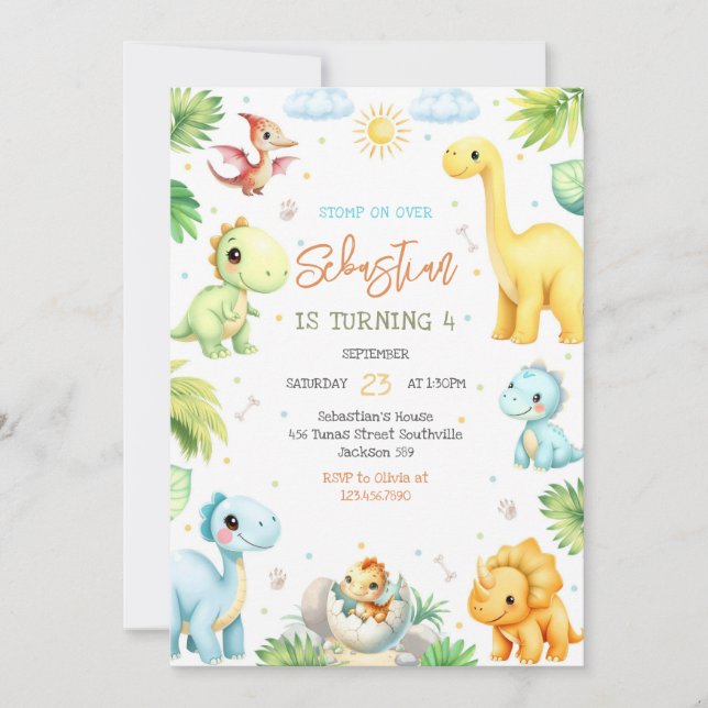 Dinosaur Kids Birthday Invitation (Devant)