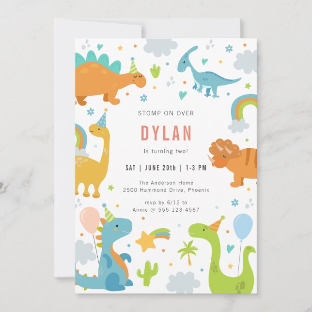 Dinosaur Kids Birthday Invitation (Devant)