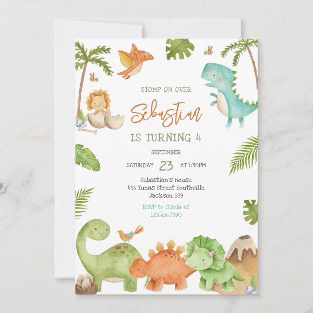 Dinosaur Kids Birthday Invitation (Devant)