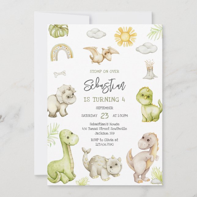 Dinosaur Kids Birthday Invitation (Devant)