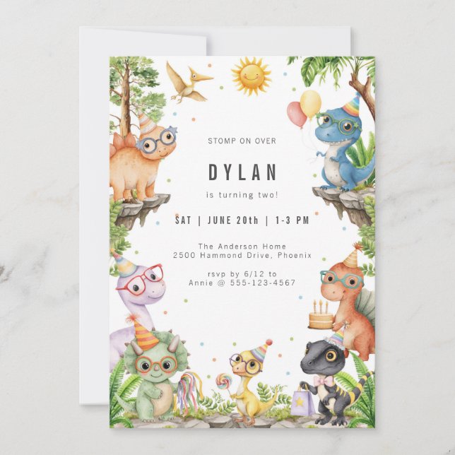 Dinosaur Kids Birthday Party Invitation (Devant)