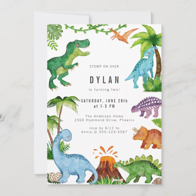 Dinosaur Kids Birthday Party Invitation (Devant)