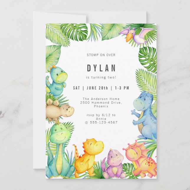 Dinosaur Kids Birthday Party Invitation (Devant)