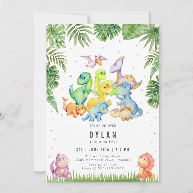 Dinosaur Kids Birthday Party Invitation (Devant)