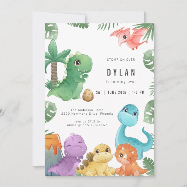 Dinosaur Kids Birthday Party Invitation (Devant)