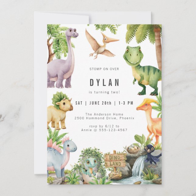 Dinosaur Kids Birthday Party Invitation (Devant)