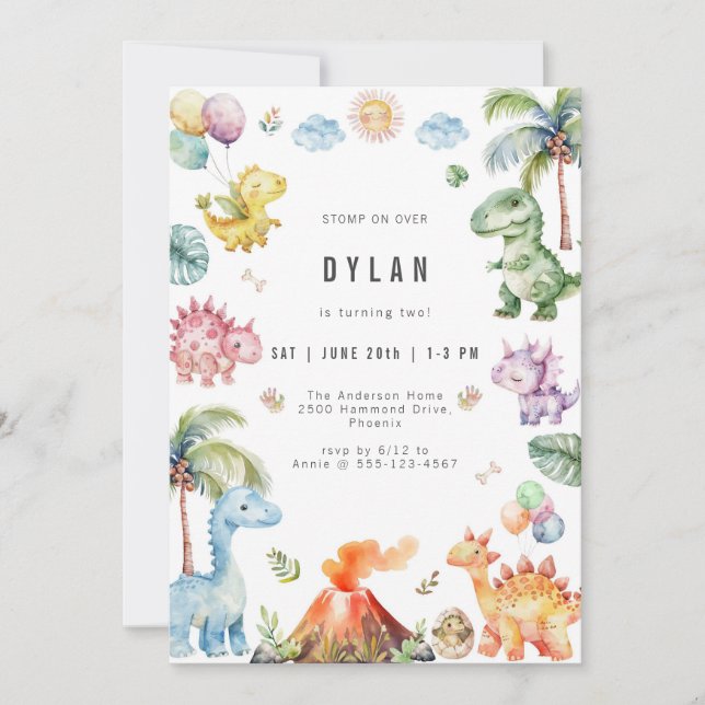Dinosaur Kids Birthday Party Invitation (Devant)