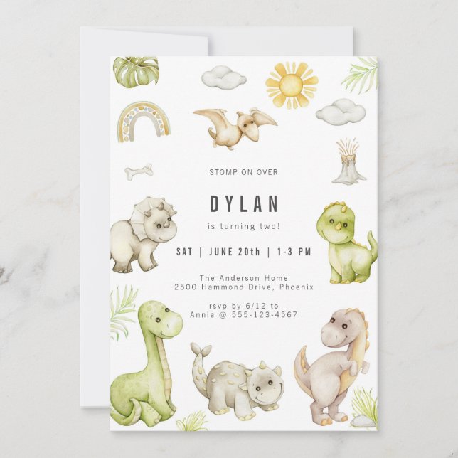 Dinosaur Kids Birthday Party Invitation (Devant)