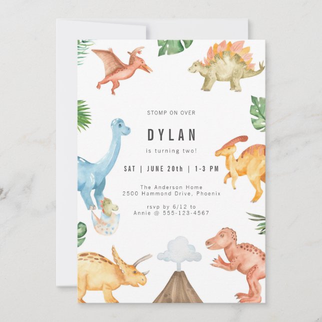 Dinosaur Kids Birthday Party Invitation (Devant)