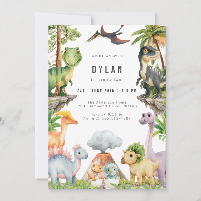 Dinosaur Kids Birthday Party Invitation (Devant)