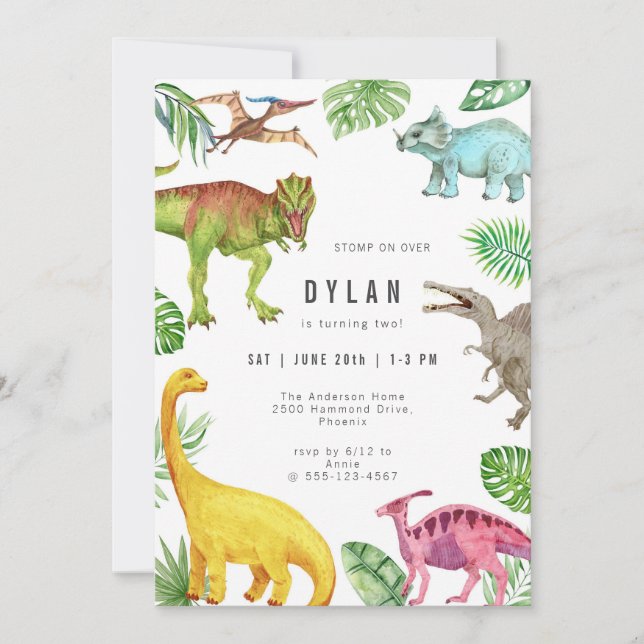 Dinosaur Kids Birthday Party Invitation (Devant)