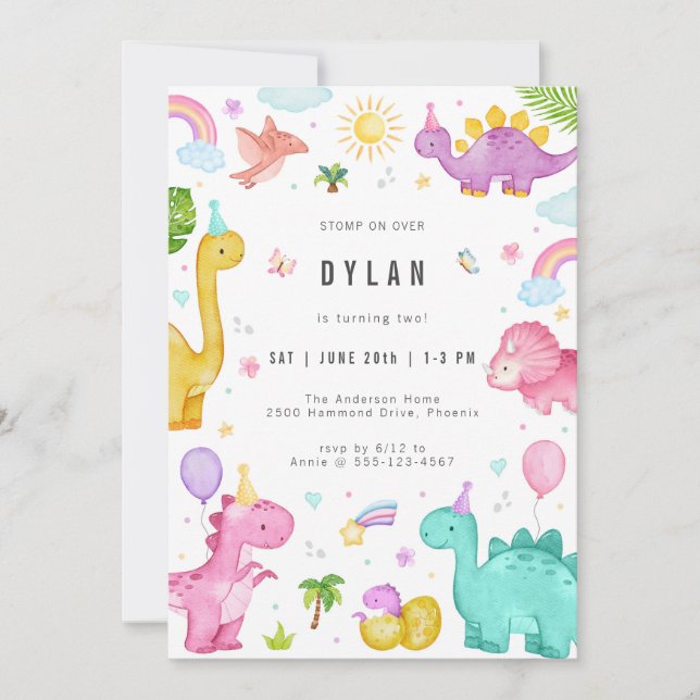 Dinosaur Kids Birthday Party Invitation (Devant)