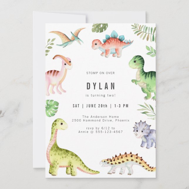 Dinosaur Kids Birthday Party Invitation (Devant)