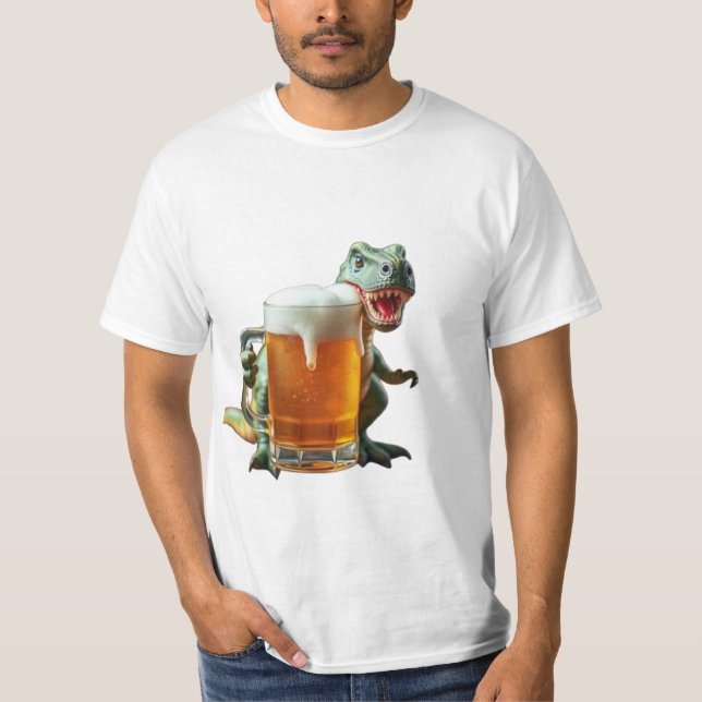 dinosaur men's t-shirt defending his beer (Devant)