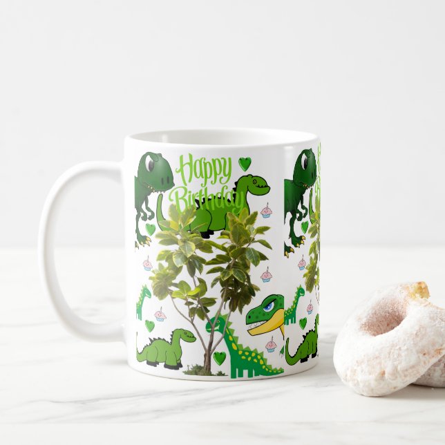 Dinosaur Mug Joyeux Anniversaire Mug (Avec donut)