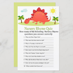 Dinosaur Nursery Rhyme Quiz jeu de baby shower