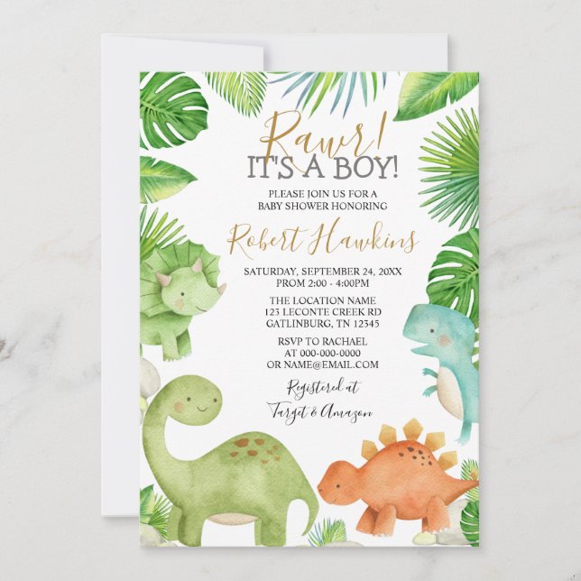 Dinosaur Oh Boy Baby shower Invitation (Devant)