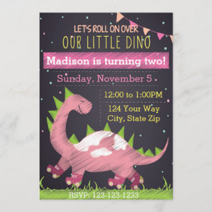Dinosaur Patinage Anniversaire Invitation