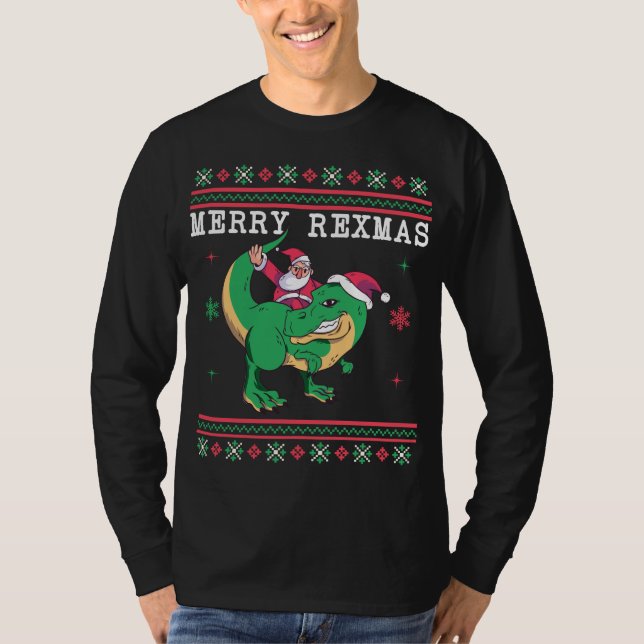 Dinosaur Père Noël T-Rex Sweat de Noël moche (Devant)