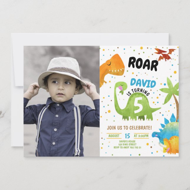 Dinosaur Photo Roar Anniversaire Invitation (Devant)