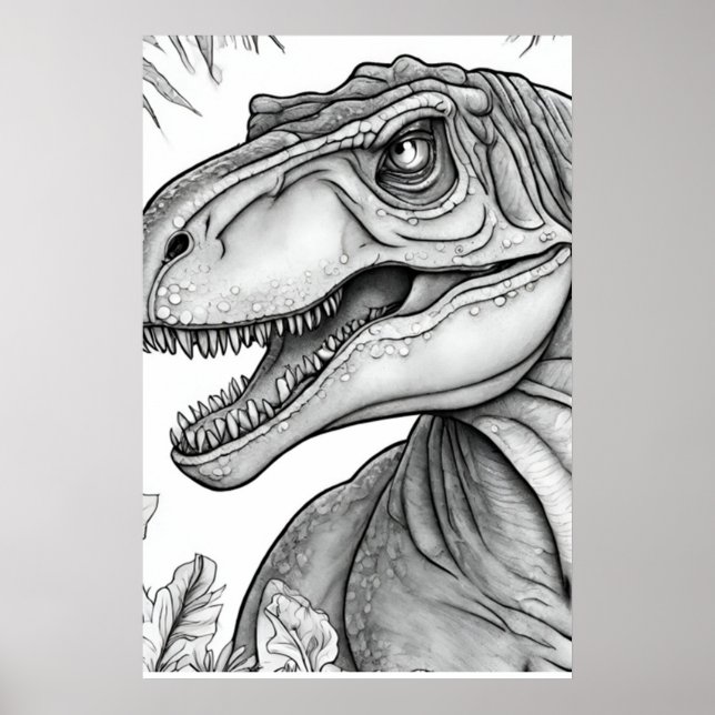 Dinosaur Picture Black + White Wall Poster (Devant)