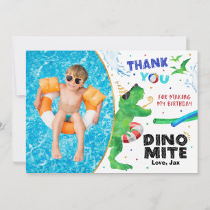 Dinosaur Pool Party Carte de remerciements avec ph