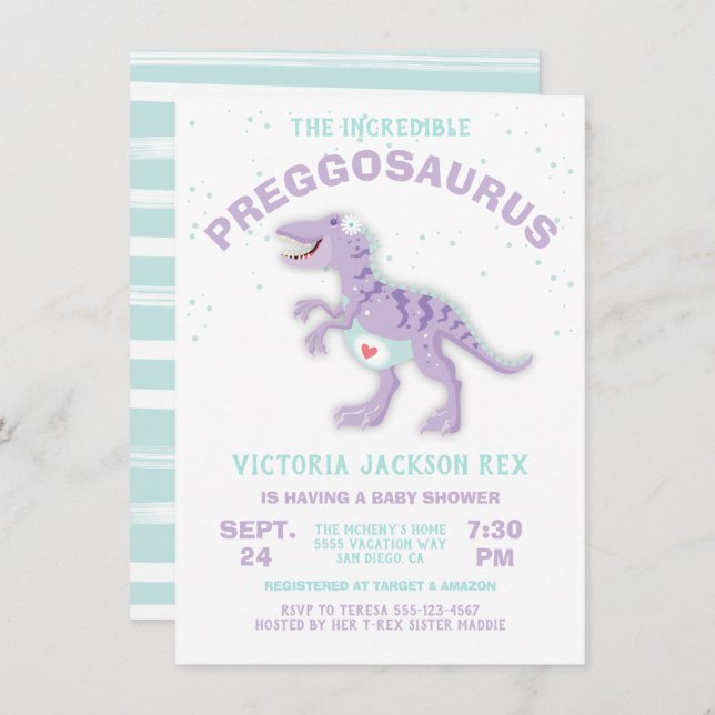 Dinosaur Preggosaurus Baby Shower Boy Invitation (Devant / Derrière)