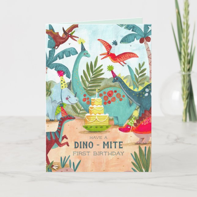 Dinosaur première carte d'anniversaire de enfant (Devant)