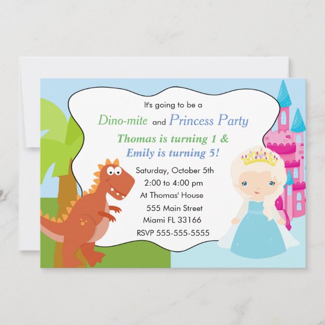 Dinosaur Princess Invitation Anniversaire de enfan (Devant)