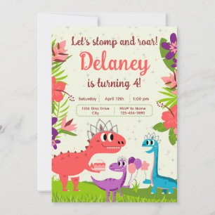 Dinosaur Princess Invitation d'anniversaire