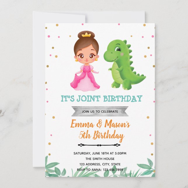 Dinosaur princesse invitation conjointe (Devant)