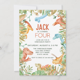 Dinosaur quatrième anniversaire fête Invitation