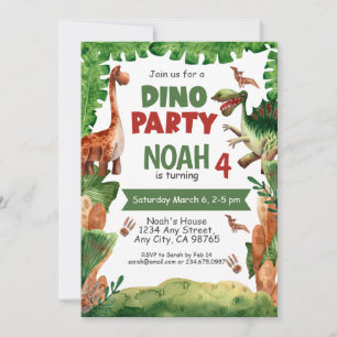 Dinosaur quatrième anniversaire fête Invitation