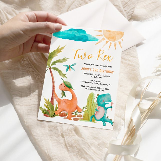 Dinosaur Rex Deux Anniversaire Fête Invitation (Créateur téléchargé)