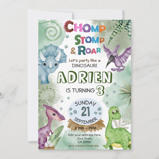 Dinosaur Roar Anniversaire Fête Invitation (Devant)