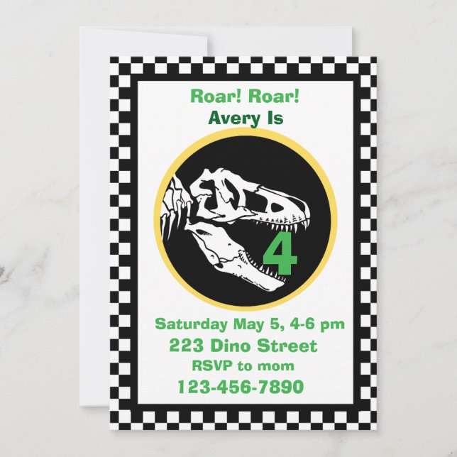 Dinosaur Roar Kids Birthday Party Invitation (Devant)
