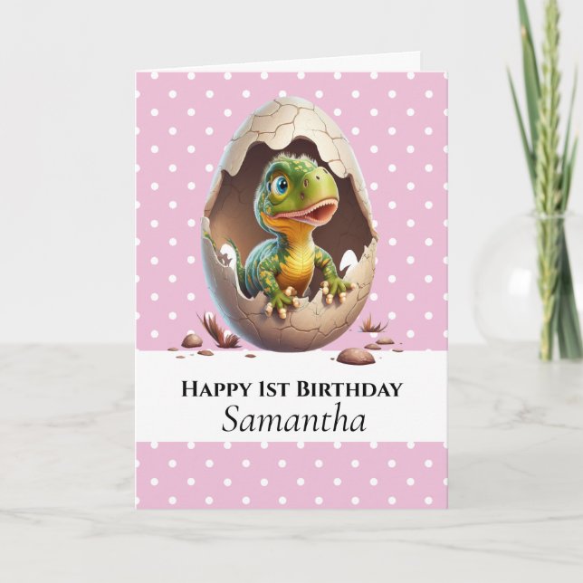 Dinosaur T Rex Baby Carte d'anniversaire rose (Devant)