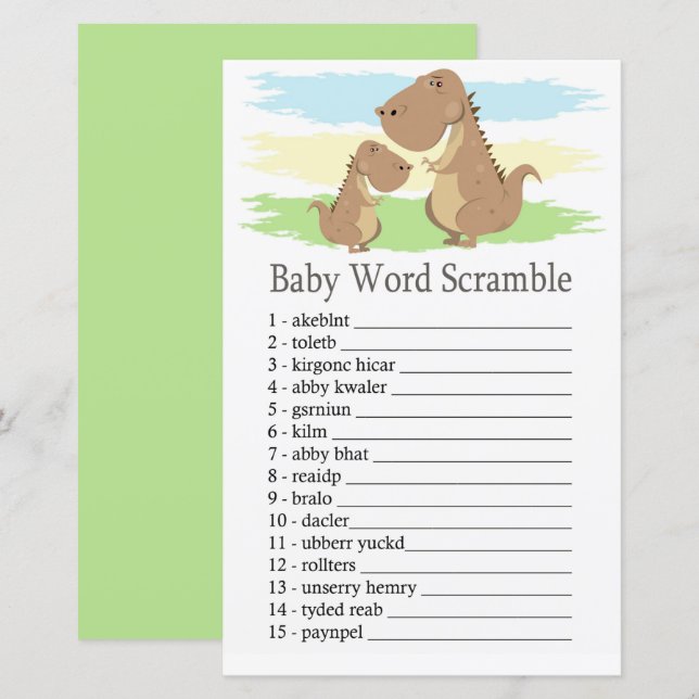 Dinosaur T-rex Baby word scramble jeu (Devant / Derrière)