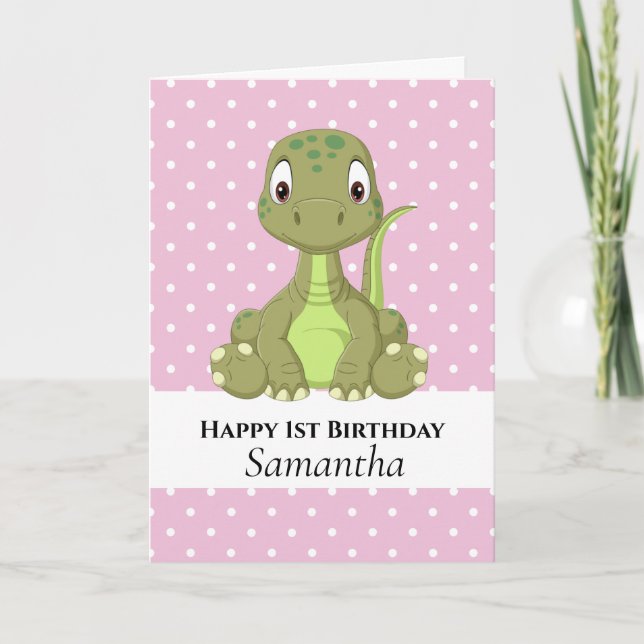 Dinosaur T Rex Carte Anniversaire Rose (Devant)